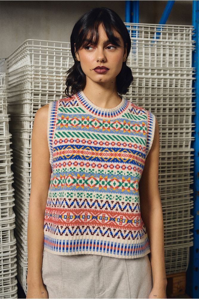Pull sans manches, motif tybétain