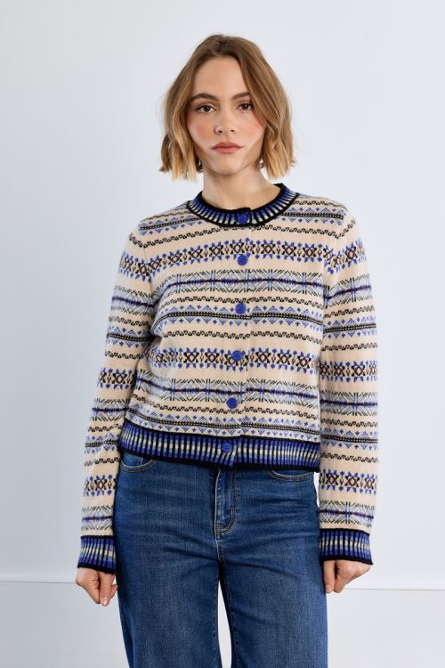 Cardigan en maille, motif tybétain