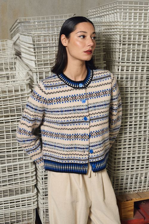 Cardigan en maille, motif tybétain