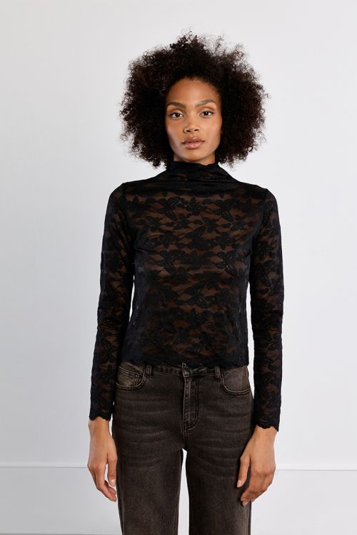 Top en mesh brodé, semi-transparent
