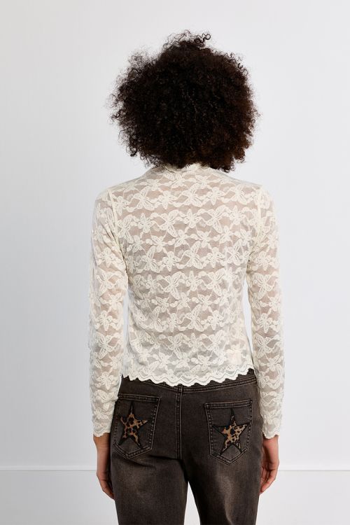 Top en mesh brodé, semi-transparent
