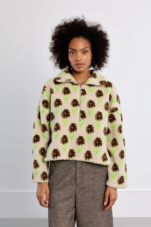 Sudadera de borreguito estampado flores
