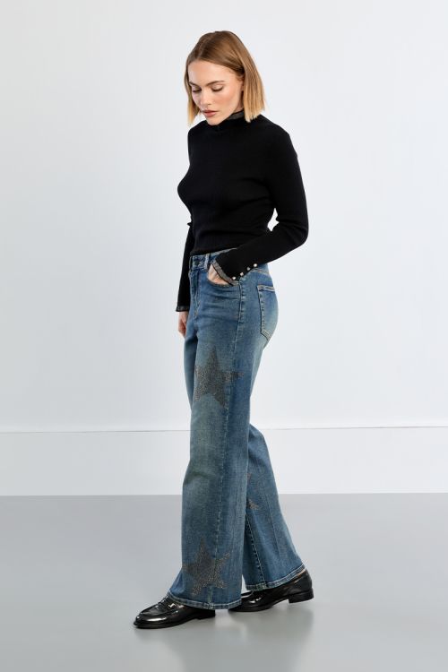 Jeans dritti con stelle di strass - Lili Sidonio