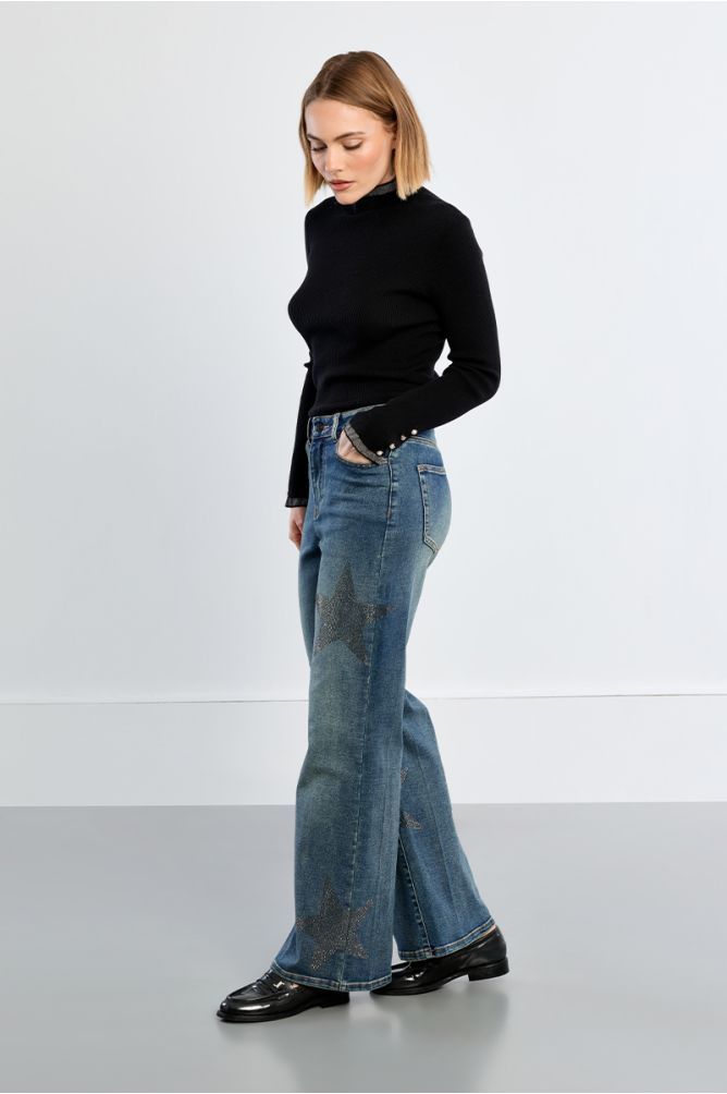 Denim droit, étoiles strassées