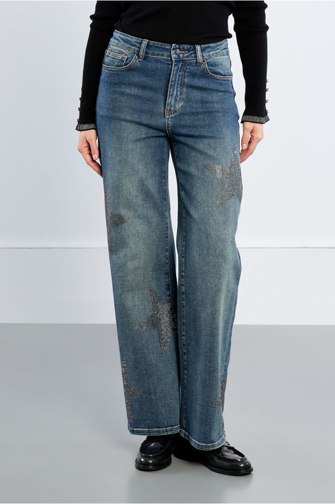 Jeans dritti con stelle di strass - Lili Sidonio