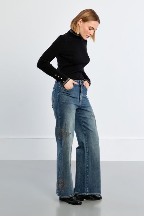 Jeans dritti con stelle di strass - Lili Sidonio