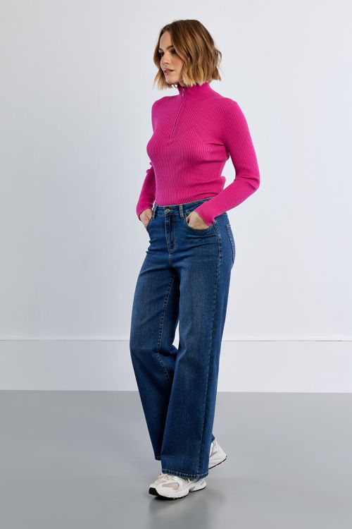 Denim taille haute, large