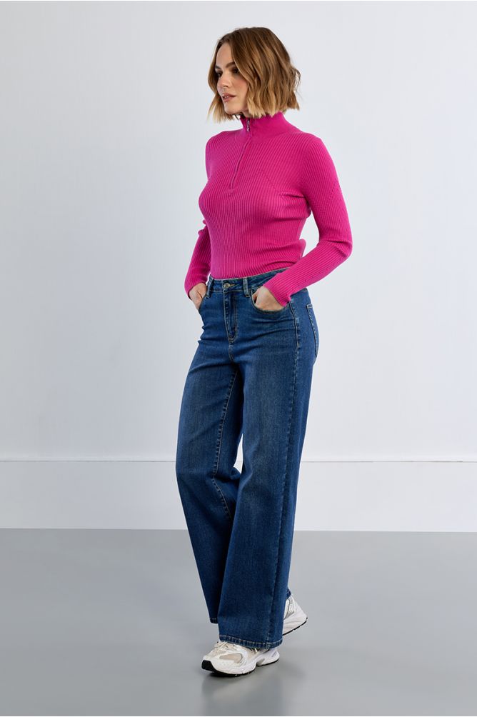 Denim taille haute, large
