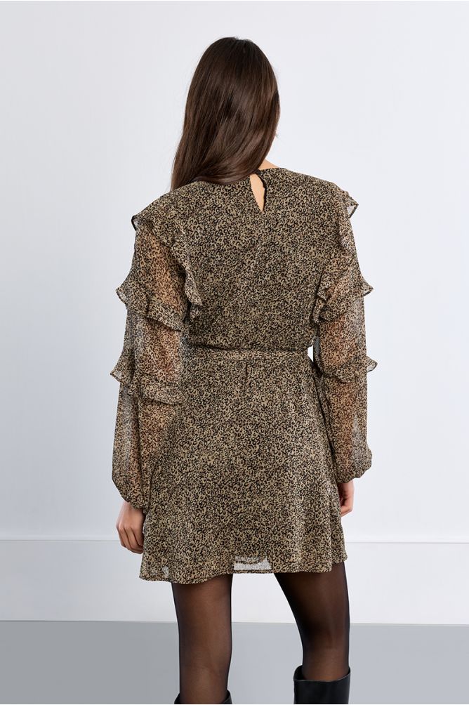 Vestido corto de manga larga con estampado