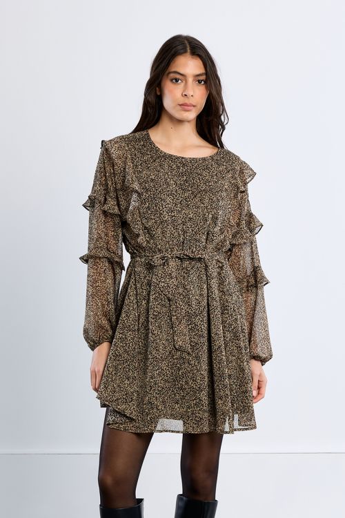 Vestido corto de manga larga con estampado