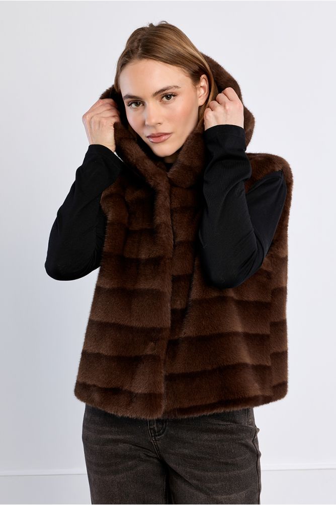 Veste sans manches, imitation fourrure