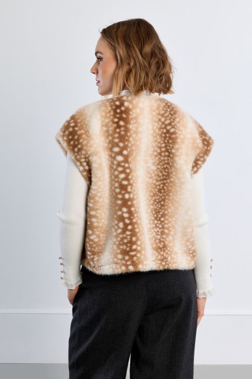 Sleeveless jacket, imitation fur, fawn
