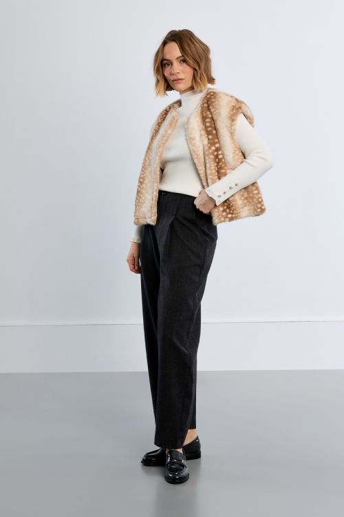 Sleeveless jacket, imitation fur, fawn