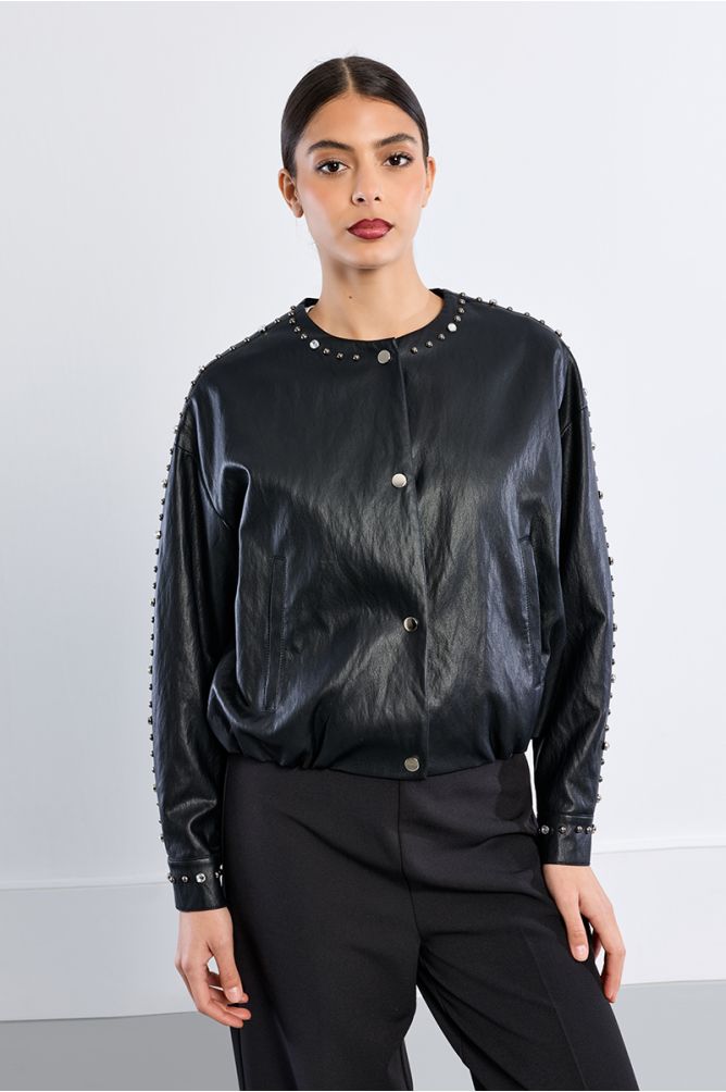Veste oversize en similicuir, cloutée