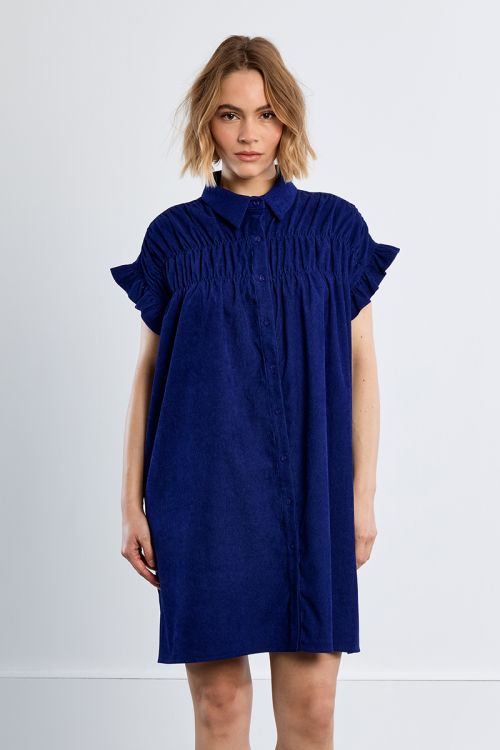 Vestido corto camisero detalle pliegues