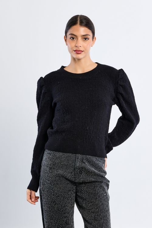 Knitted sweater, balloon sleeves