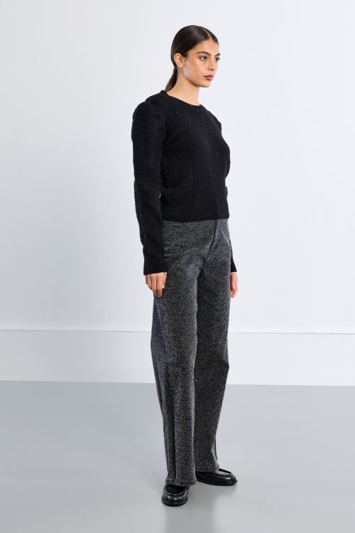 Knitted sweater, balloon sleeves