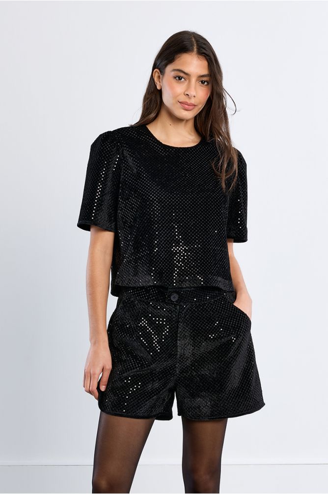 Mini short en velours pailleté