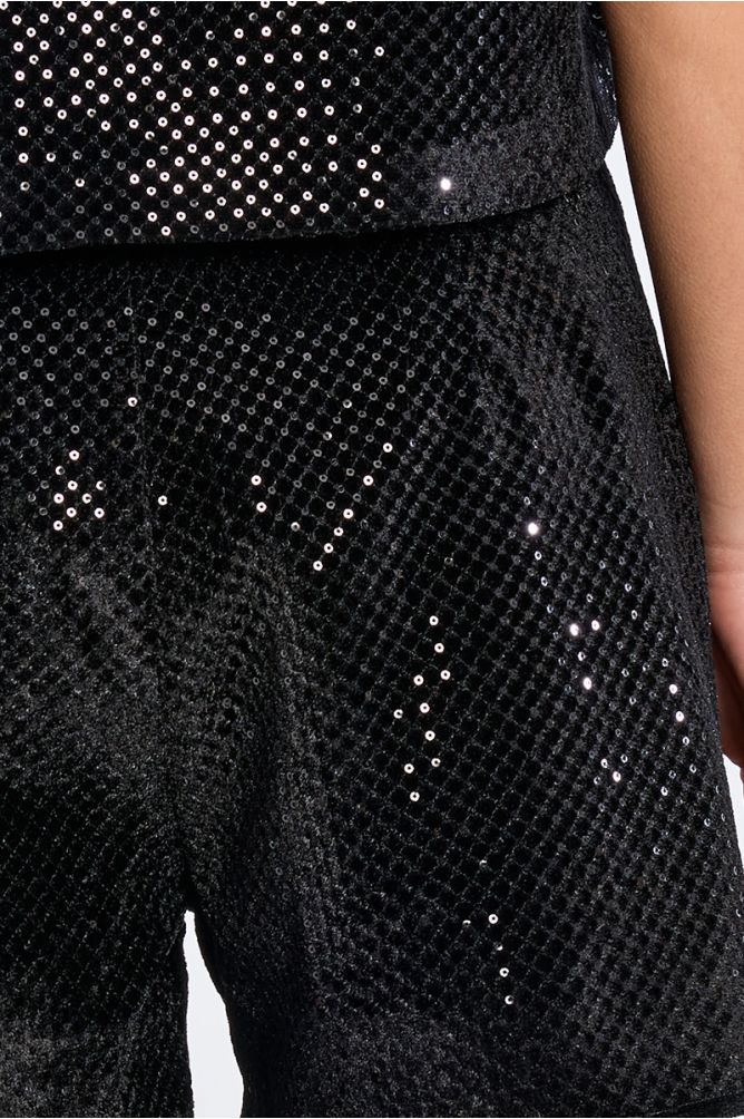 Glittery velvet mini shorts