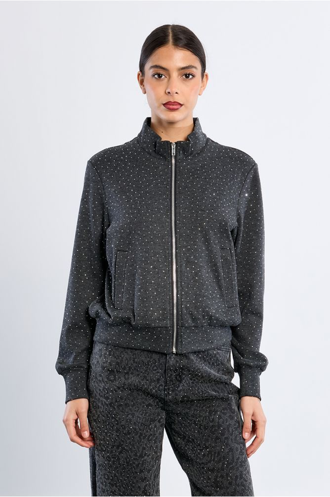 Rhinestone zip-up sports jacket
