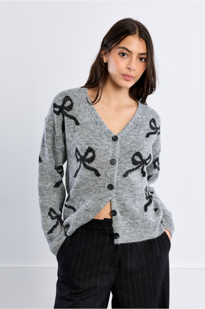 Cárdigan de manga larga estampado lazos