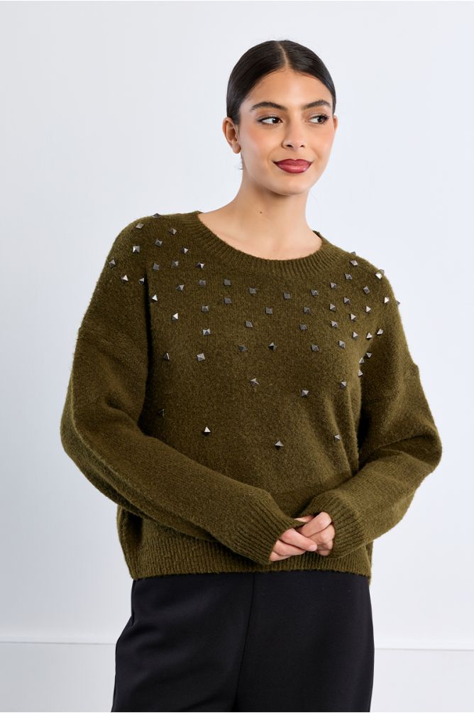 Studded knit sweater