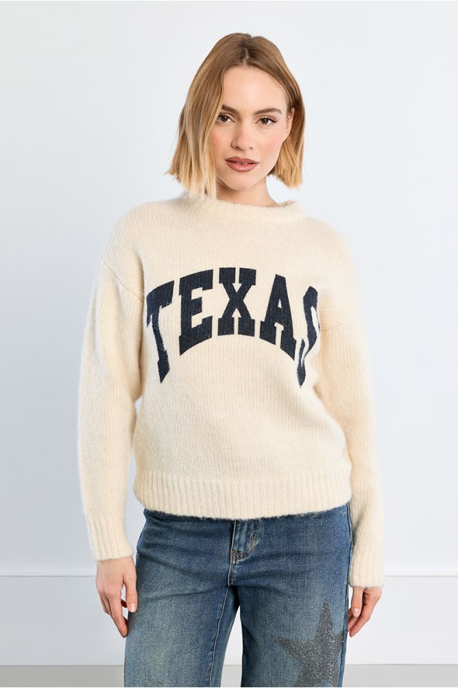 "Pull en maille, à inscription ""Texas"""