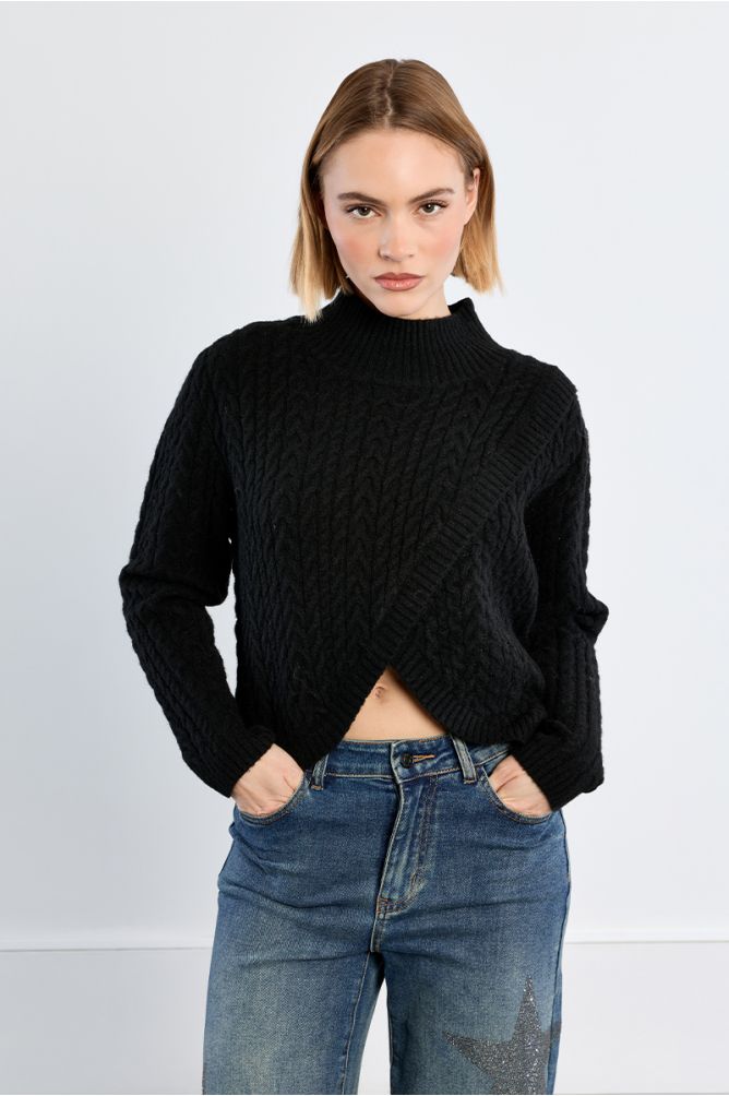 Cable-knit sweater, asymmetrical