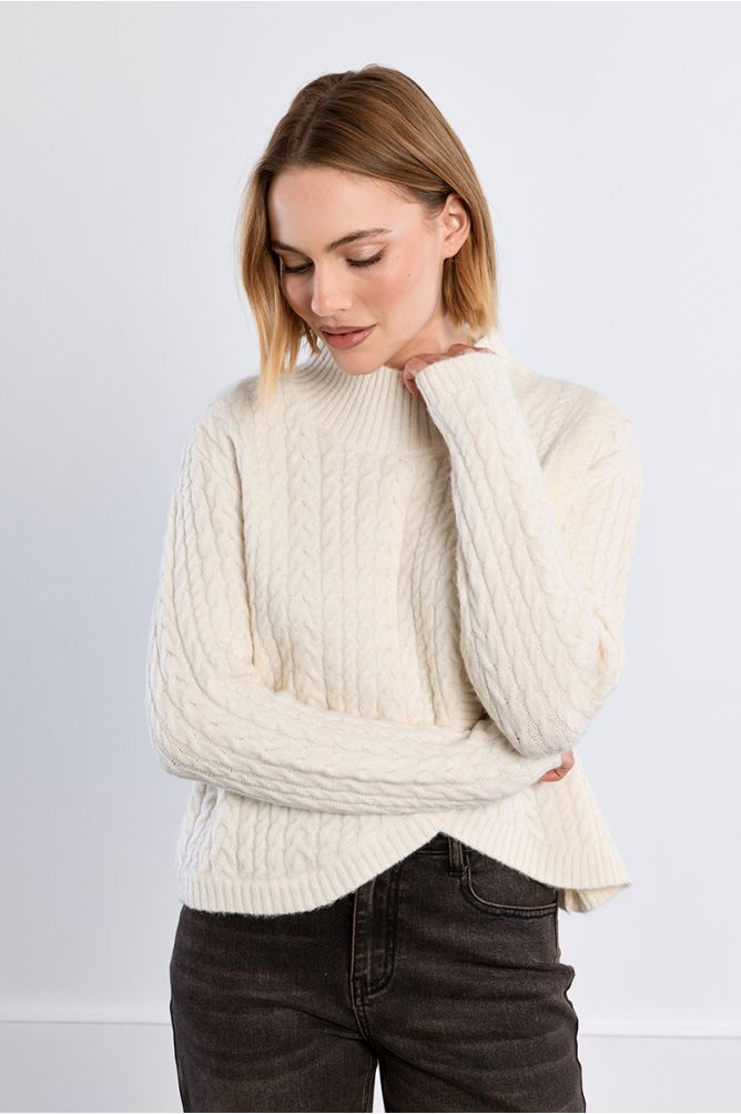 Cable-knit sweater, asymmetrical