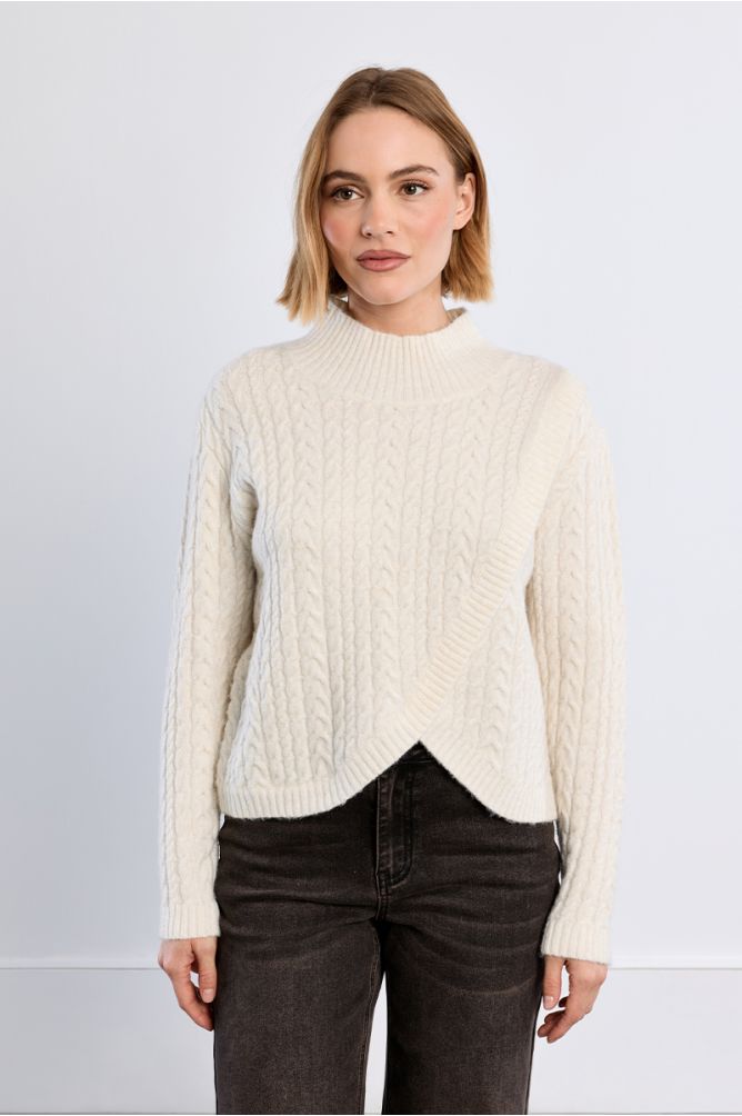 Cable-knit sweater, asymmetrical