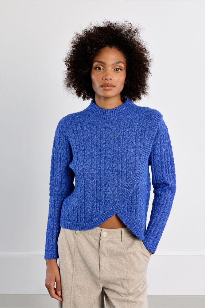 Cable-knit sweater, asymmetrical