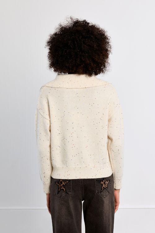 Trucker collar sweater with sequins