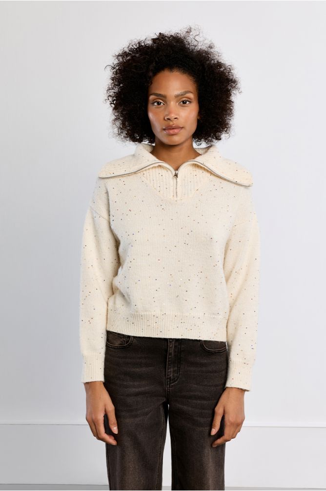 Trucker collar sweater with sequins