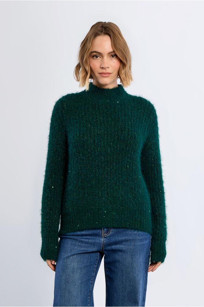 Pull col roulé, pailleté