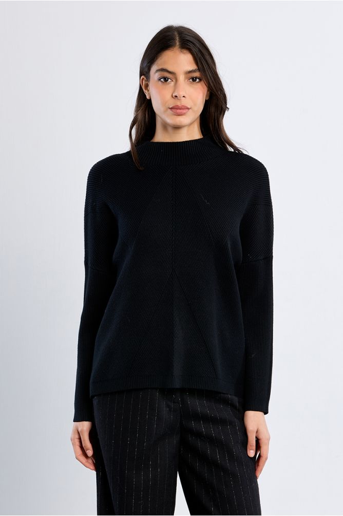 Pull uni en maille côtelée