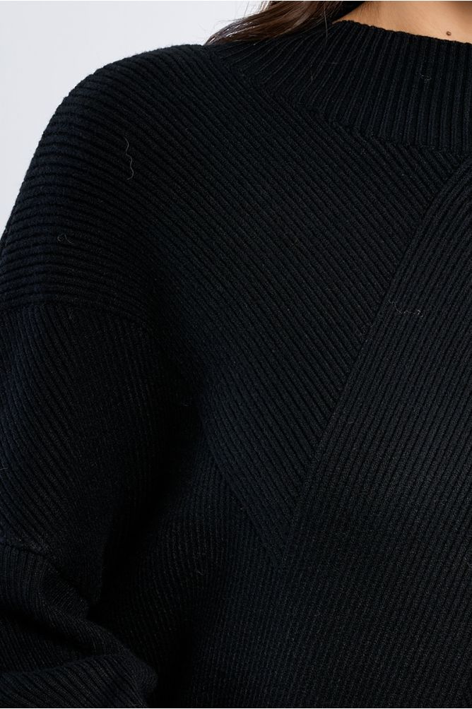 Pull uni en maille côtelée