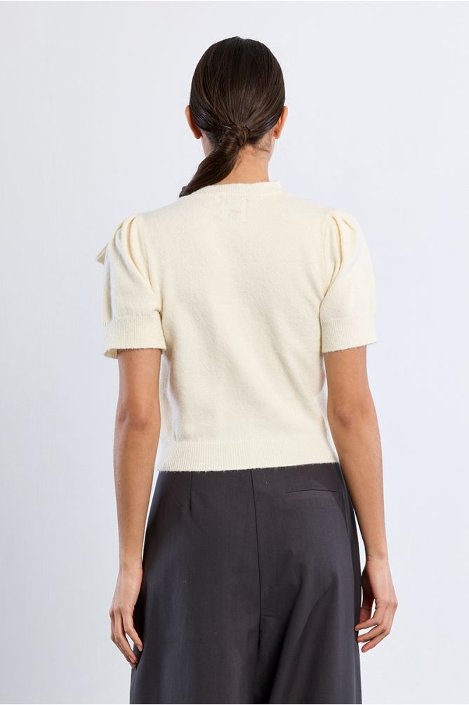 Short-sleeved knitted T-shirt with bow