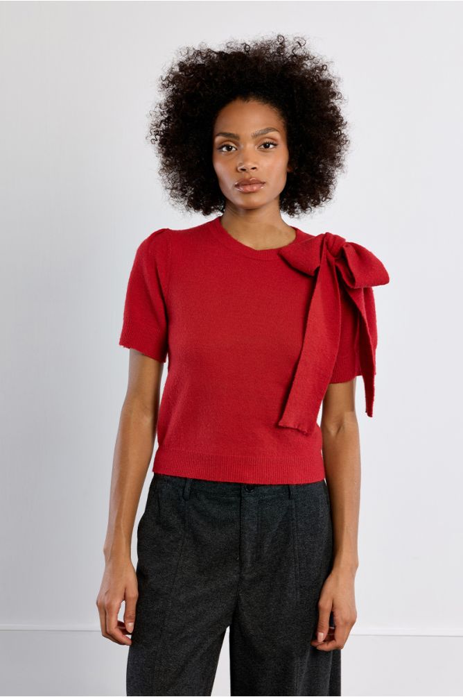 T-shirt en maille manches courtes avec nœud