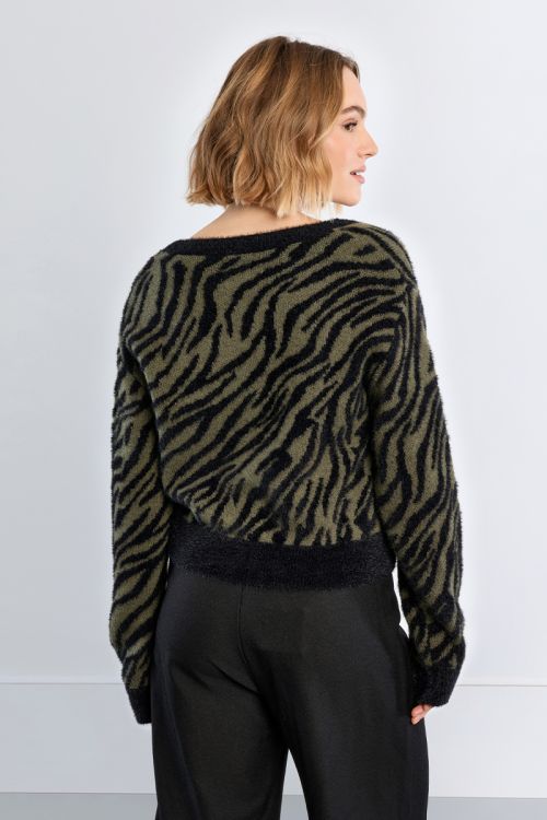 Cardigan zébré en maille duveteuse