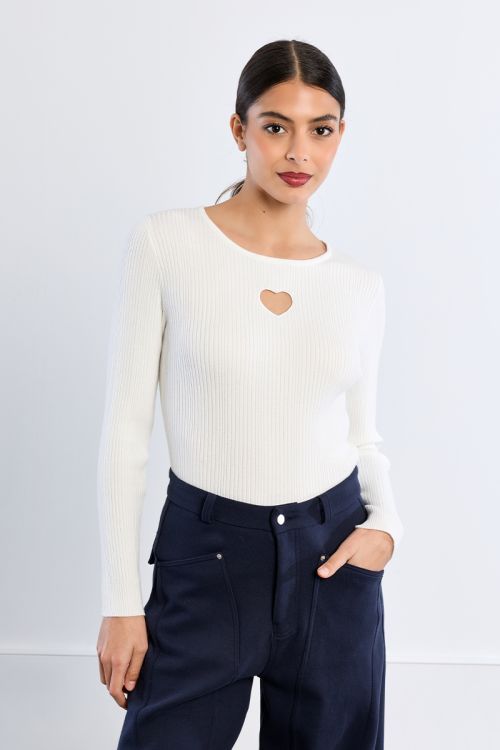 Ribbed sweater, heart opening