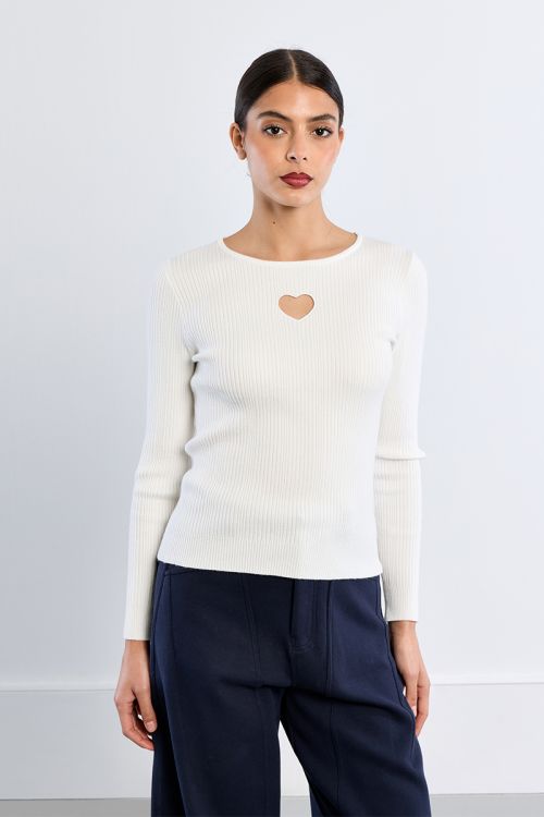 Ribbed sweater, heart opening