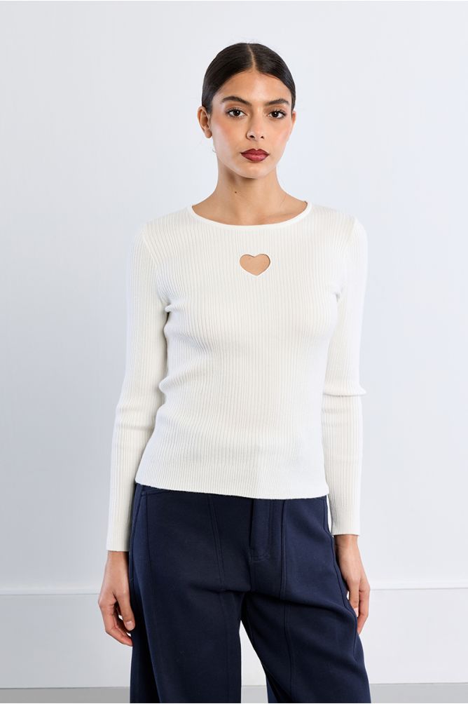 Ribbed sweater, heart opening