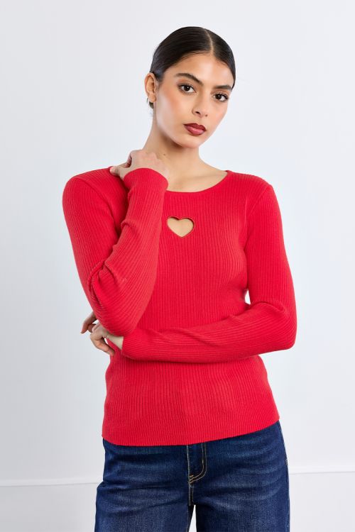 Ribbed sweater, heart opening