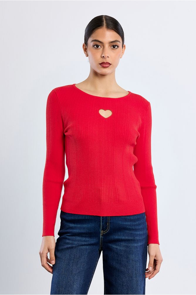 Ribbed sweater, heart opening