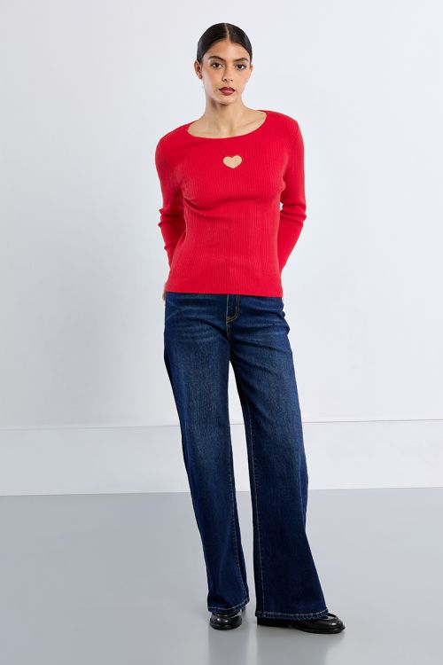Ribbed sweater, heart opening