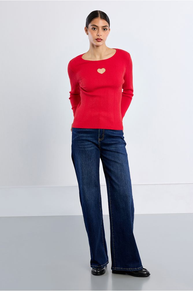 Ribbed sweater, heart opening