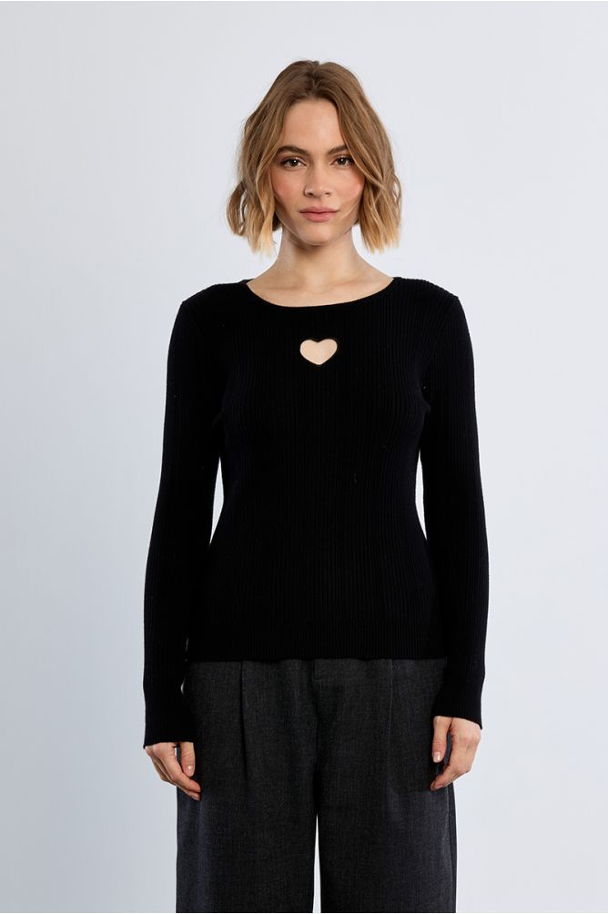 Pull côtelé, ouverture cœur