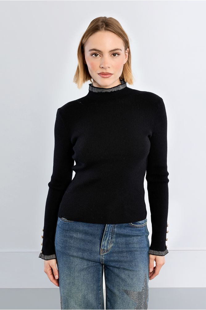 Long-sleeved sweater, with rhinestones