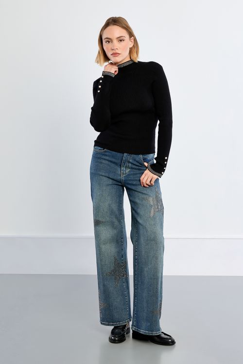 Long-sleeved sweater, with rhinestones