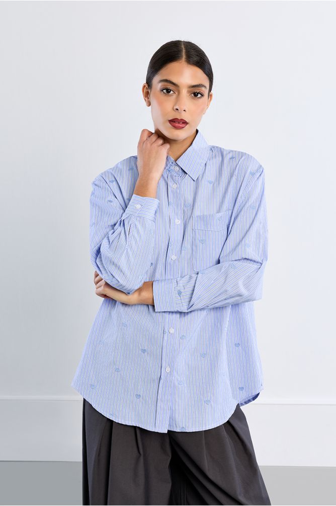 Chemise en popeline de coton, à cœurs